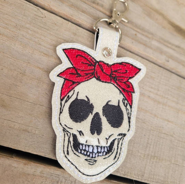 Red Bandana Glitter Skull keychain