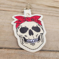 Red Bandana Glitter Skull keychain