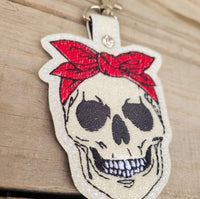 Red Bandana Glitter Skull keychain