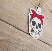 Red Bandana Glitter Skull keychain