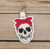 Red Bandana Glitter Skull keychain